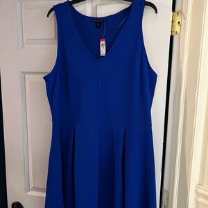 Royal Blue Midi A-line Sleeveless V-neck Cocktail Dress